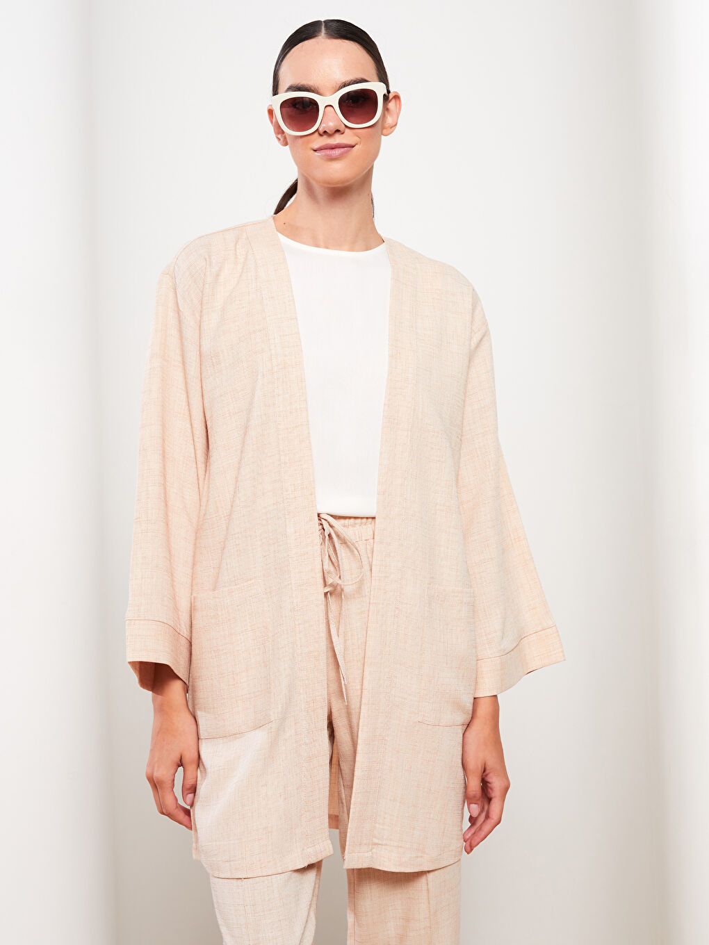 Bej Şal Yaka Kadın Kimono-2