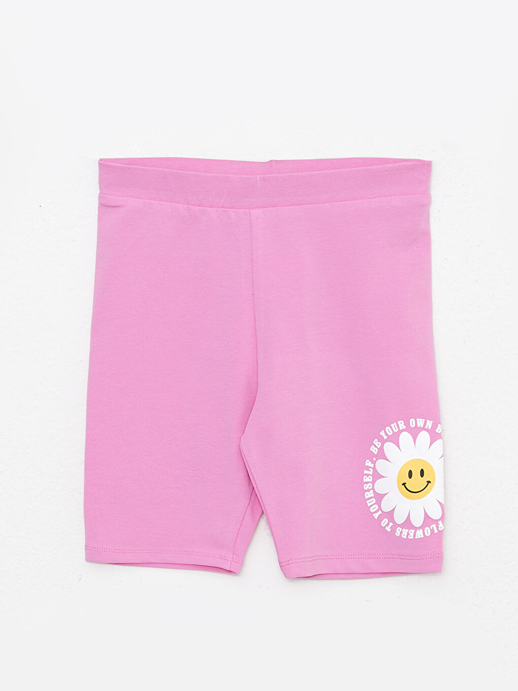 Pembe Beli Lastikli Baskılı Pamuklu Kız Çocuk Kısa Tayt