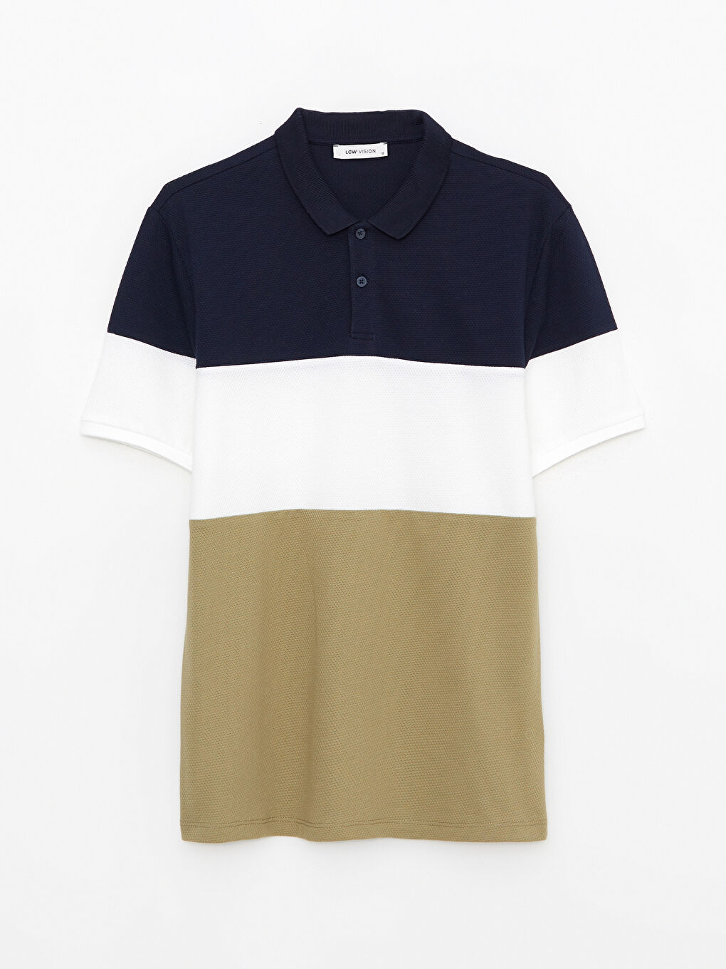 Haki Polo Yaka Kısa Kollu Renk Bloklu Erkek Tişört-5