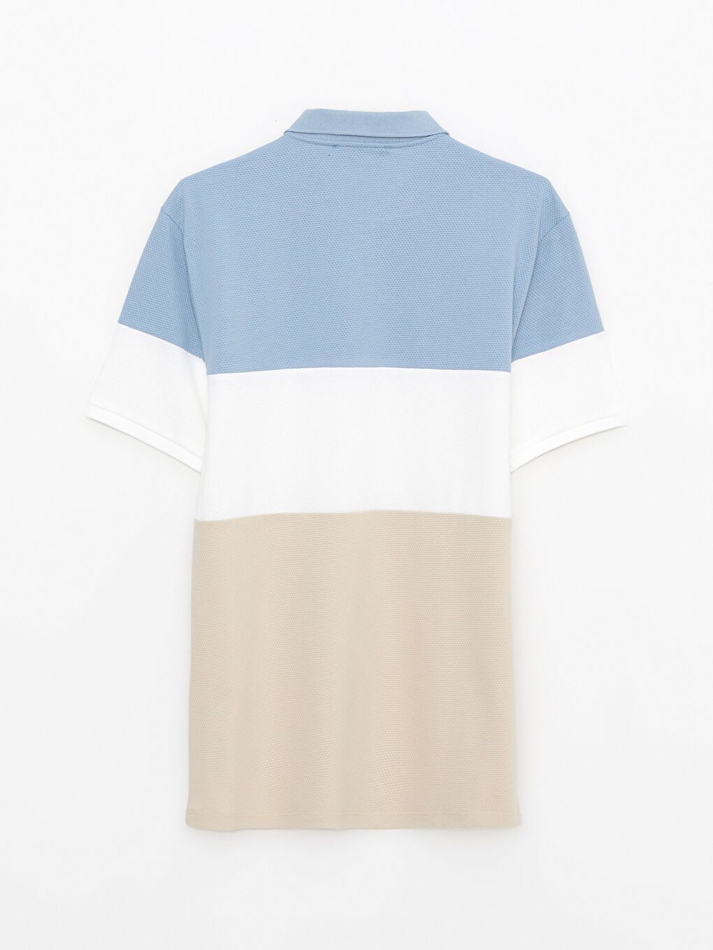 Mavi Polo Yaka Kısa Kollu Renk Bloklu Erkek Tişört-5