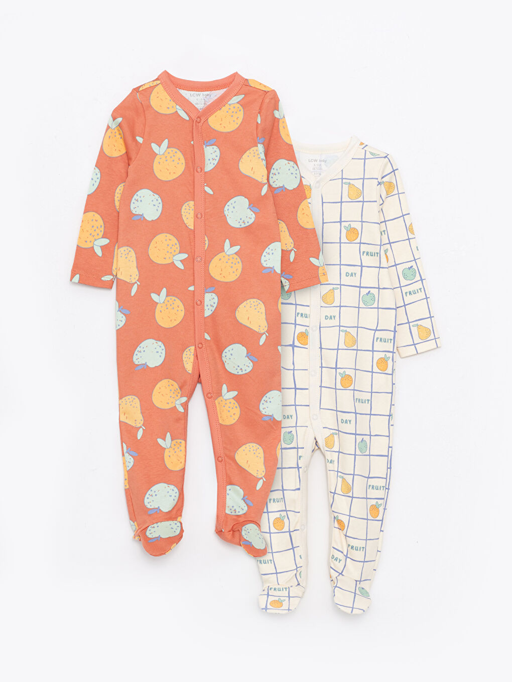 Ekru V Yaka Uzun Kollu Baskılı Erkek Bebek Tulum 2'li