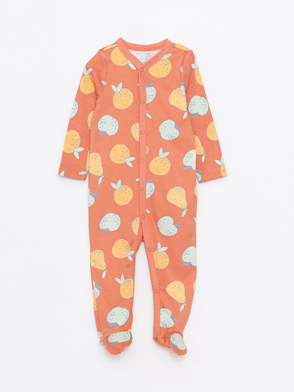 Ekru V Yaka Uzun Kollu Baskılı Erkek Bebek Tulum 2'li-1