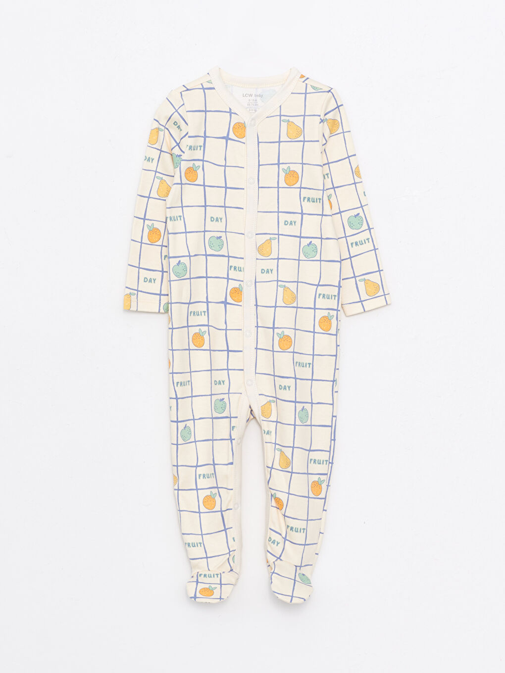 Ekru V Yaka Uzun Kollu Baskılı Erkek Bebek Tulum 2'li-2