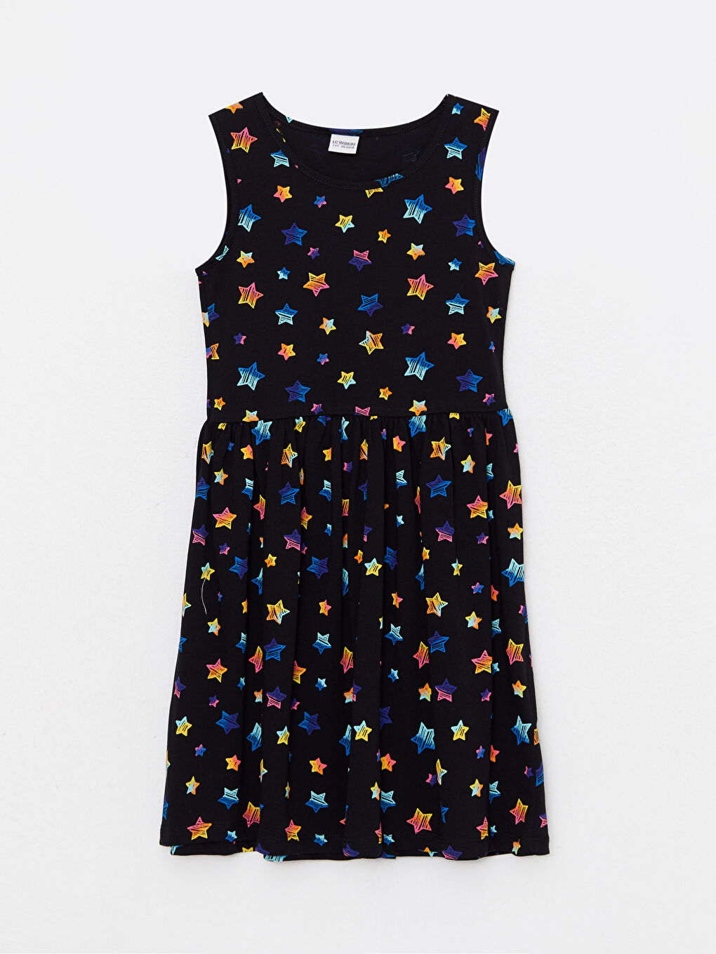 Siyah Bisiklet Yaka Baskılı Kız Çocuk Elbise