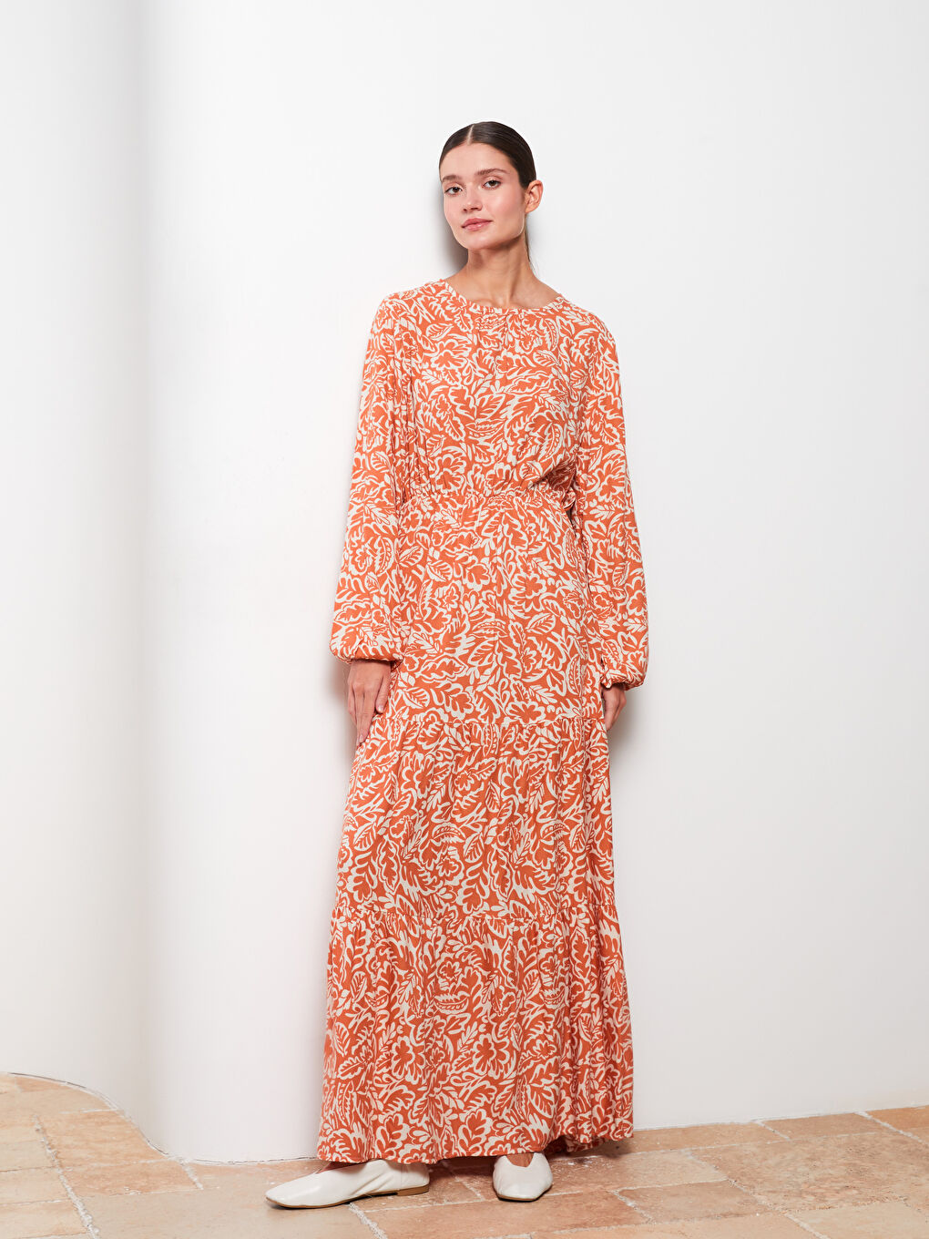 Crew Neck Patterned Long Sleeve Viscose Women's Dress -S2MT25Z8-KTU