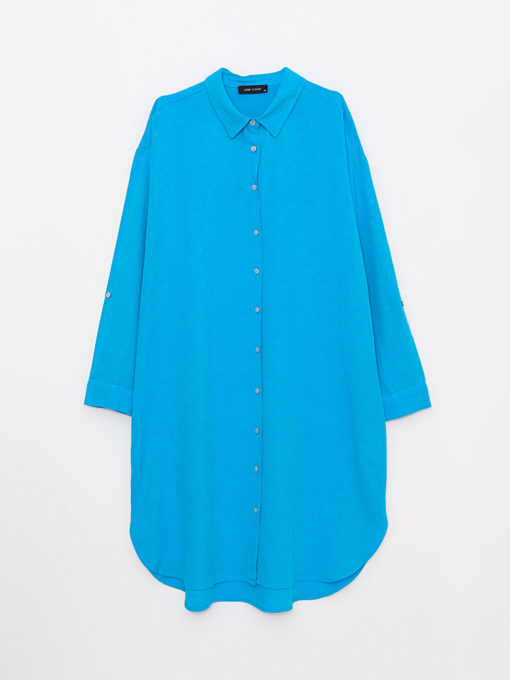 Turkuaz Düz Uzun Kollu Kadın Gömlek Elbise-5