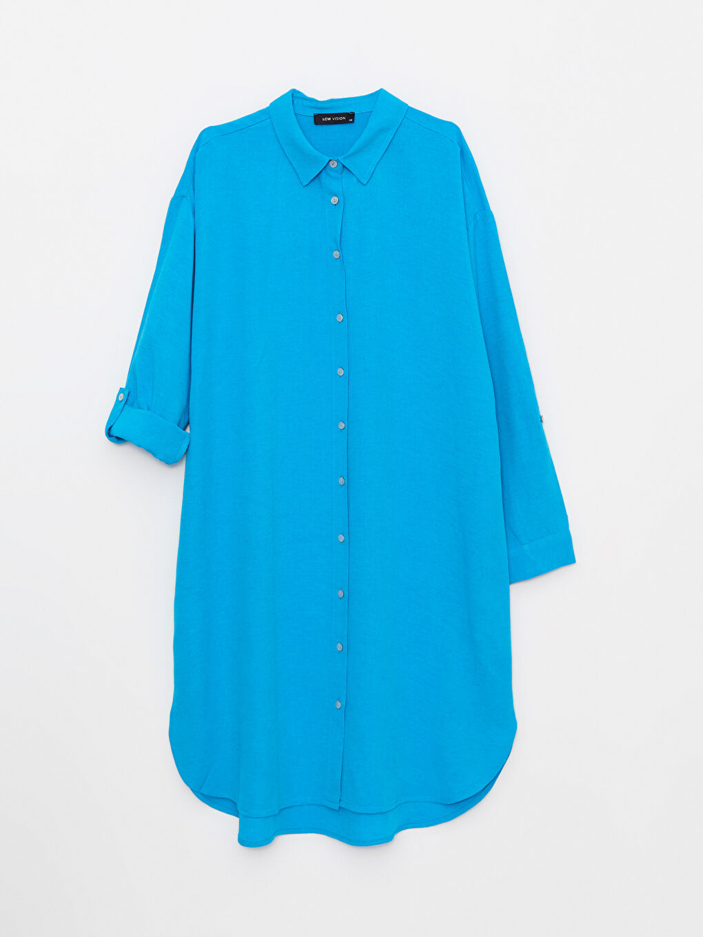 Turkuaz Düz Uzun Kollu Kadın Gömlek Elbise-6