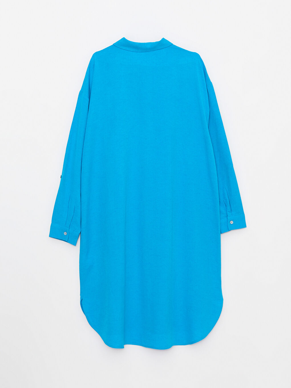 Turkuaz Düz Uzun Kollu Kadın Gömlek Elbise-7