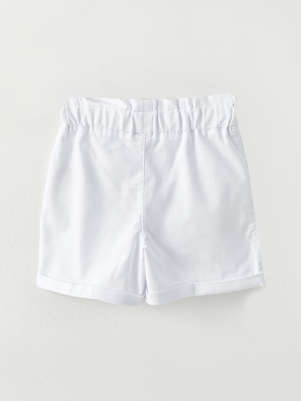 Beyaz Beli Lastikli Basic Gabardin Kız Çocuk Şort-3