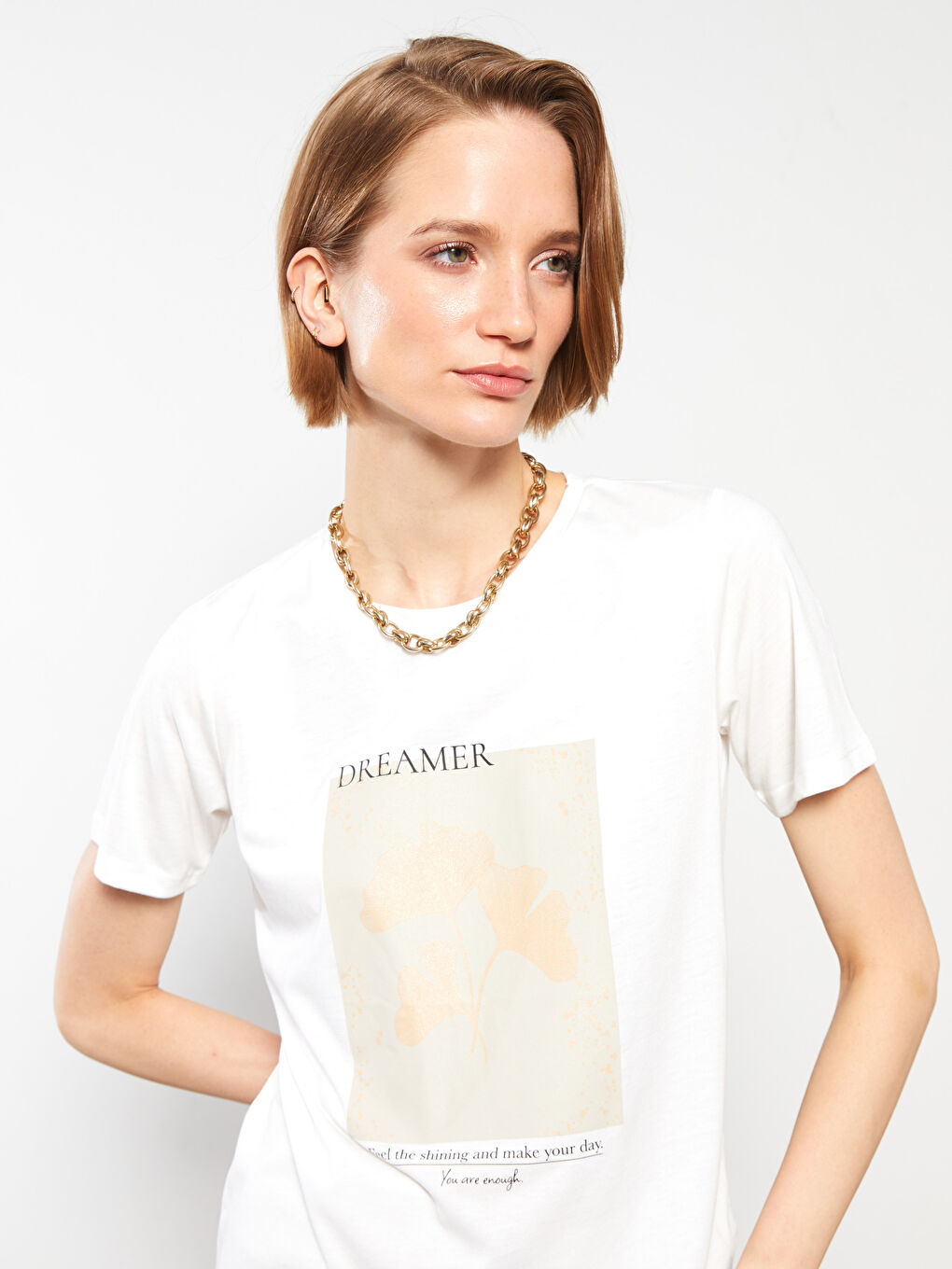 Crew Neck Printed Cotton Women's T-Shirt-2