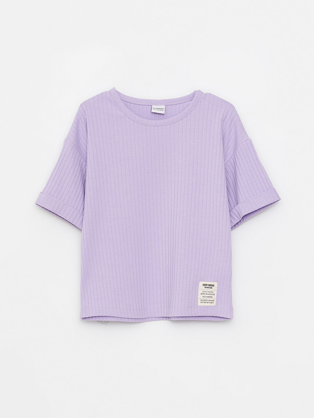 Lila Bisiklet Yaka Basic Kısa Kollu Kız Çocuk Tişört-3