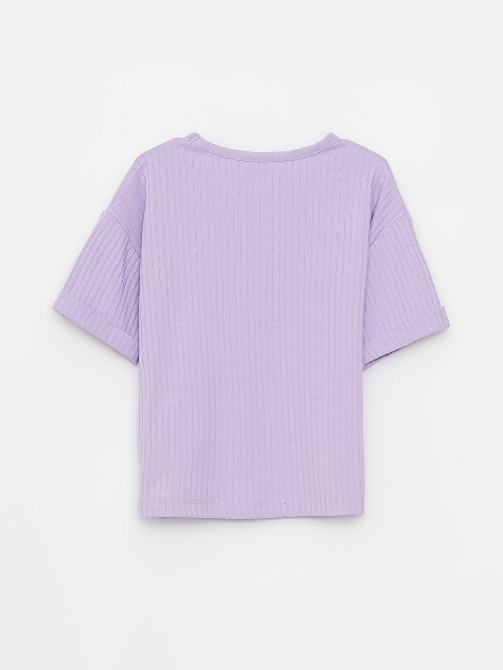 Lila Bisiklet Yaka Basic Kısa Kollu Kız Çocuk Tişört-4