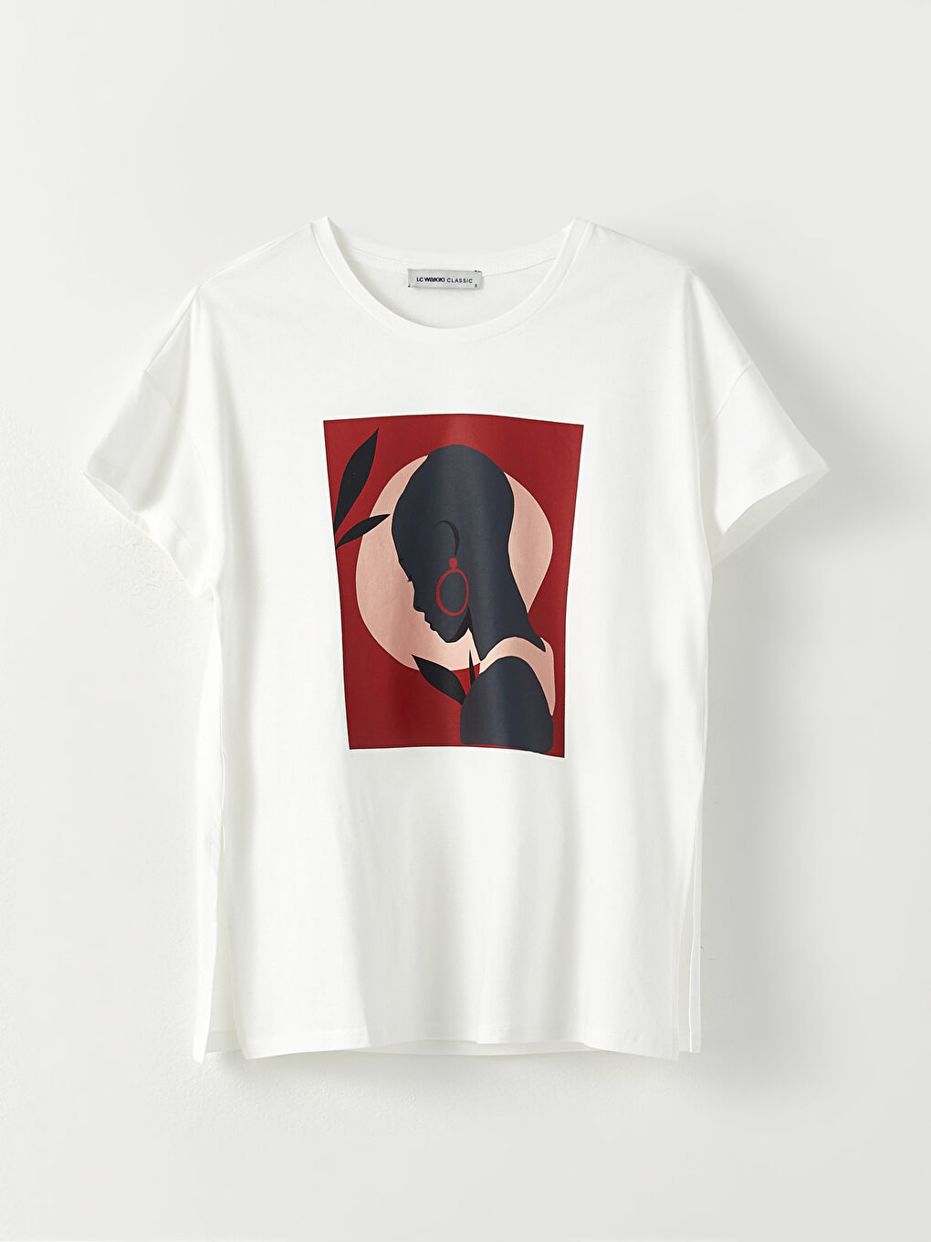 Ekru Bisiklet Yaka Baskılı Kısa Kollu Pamuklu Kadın Tişört-5