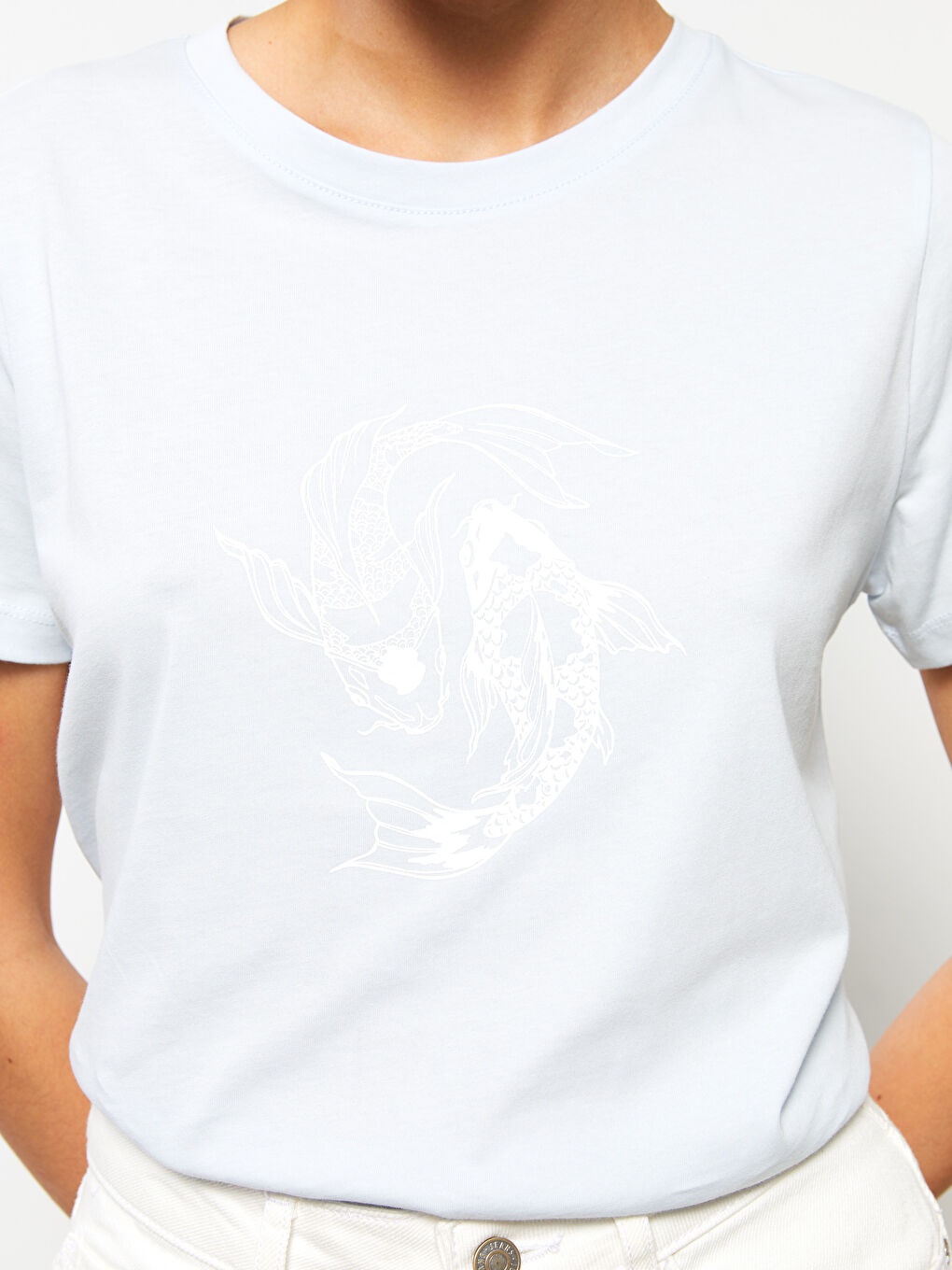 Majica od pamuka sa okruglim izrezom, štampom i kratkim rukavima za žene-3