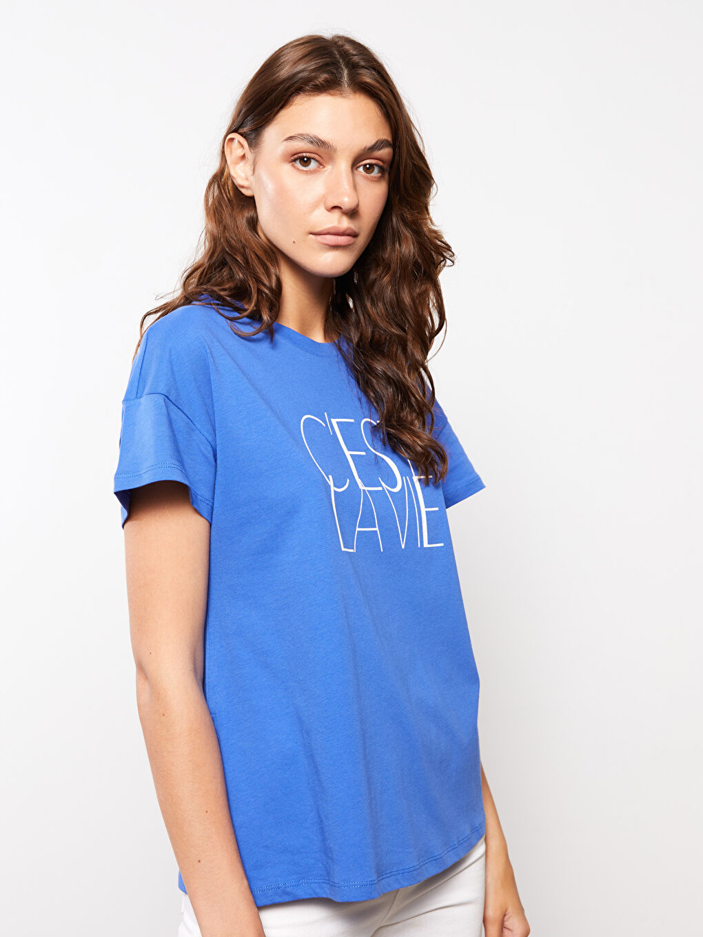 Crew Neck Printed Short Sleeve Cotton Women's T-shirt