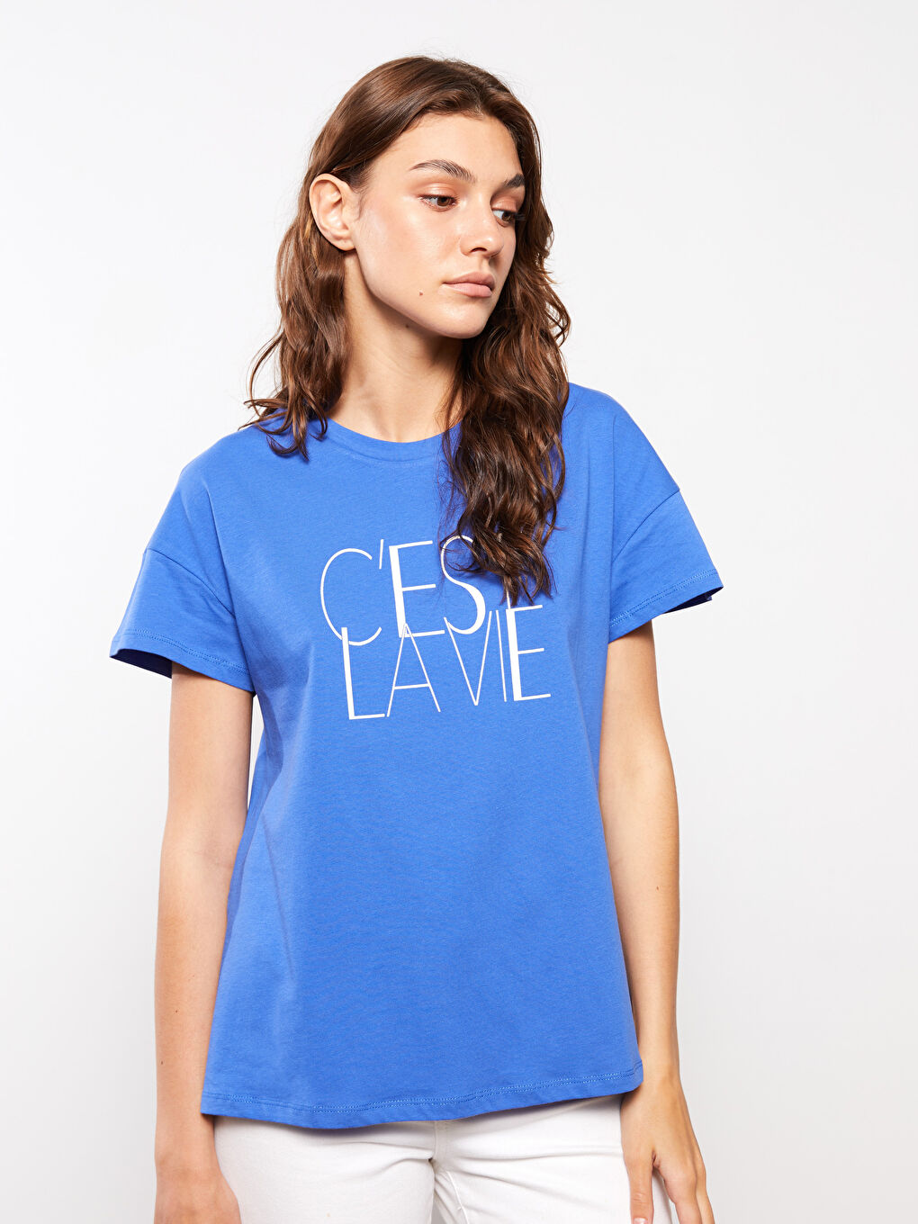 Crew Neck Printed Short Sleeve Cotton Women's T-shirt-1