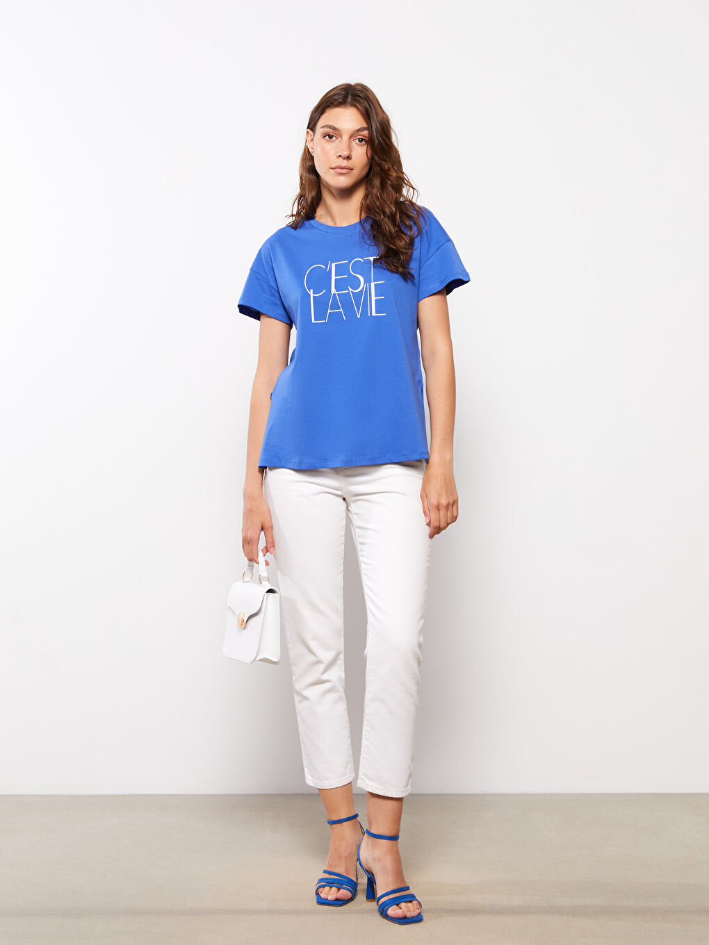 Crew Neck Printed Short Sleeve Cotton Women's T-shirt-2