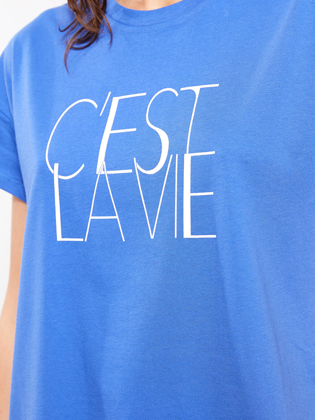 Crew Neck Printed Short Sleeve Cotton Women's T-shirt-3
