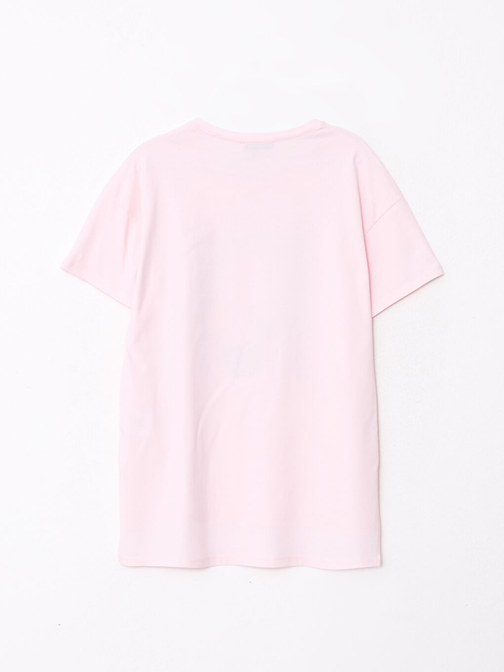 Pembe Bisiklet Yaka Baskılı Kısa Kollu Pamuklu Kadın Tişört-6