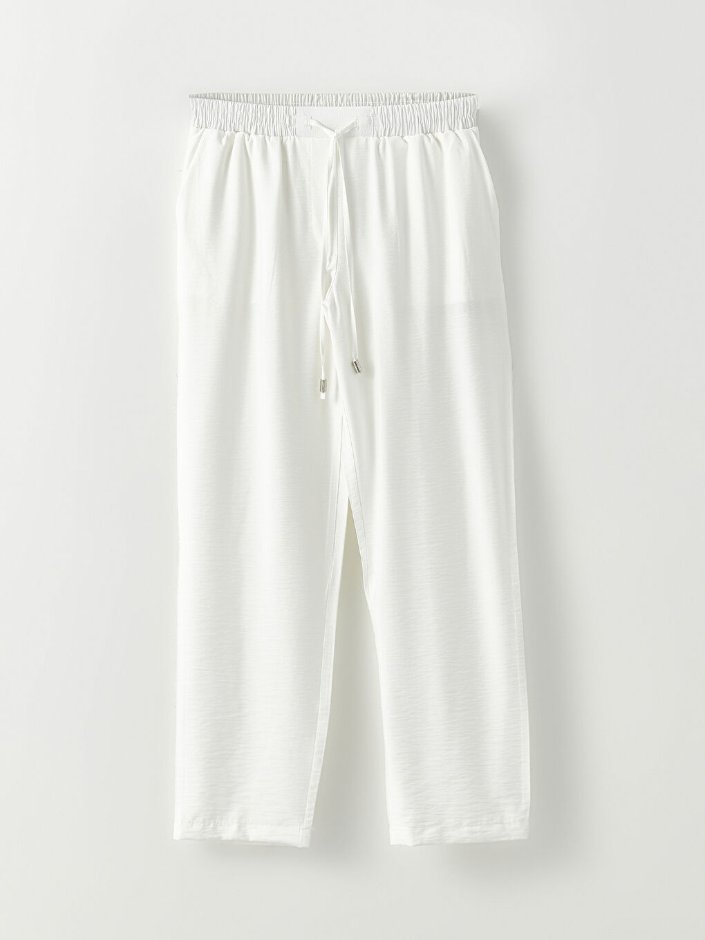 Ekru Rahat Kalıp Düz Cep Detaylı Kadın Pantolon-5