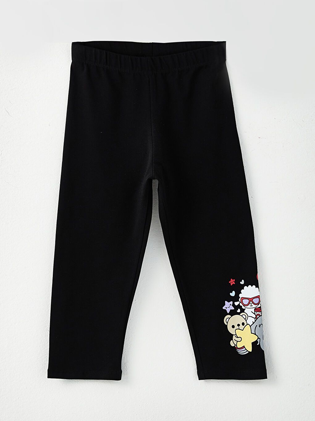 Beyaz Bisiklet Yaka Baskılı Kısa Kollu Kız Çocuk Tişört ve Tayt-2