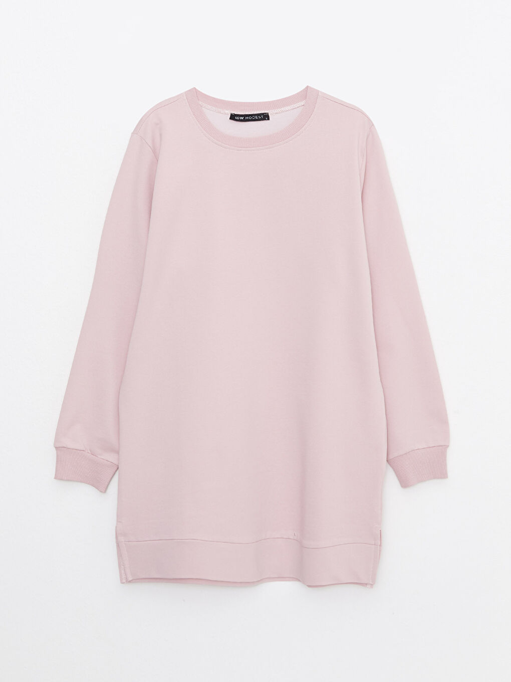 Crew Neck Plain Long Sleeve Women's Sweatshirt Tunic-5