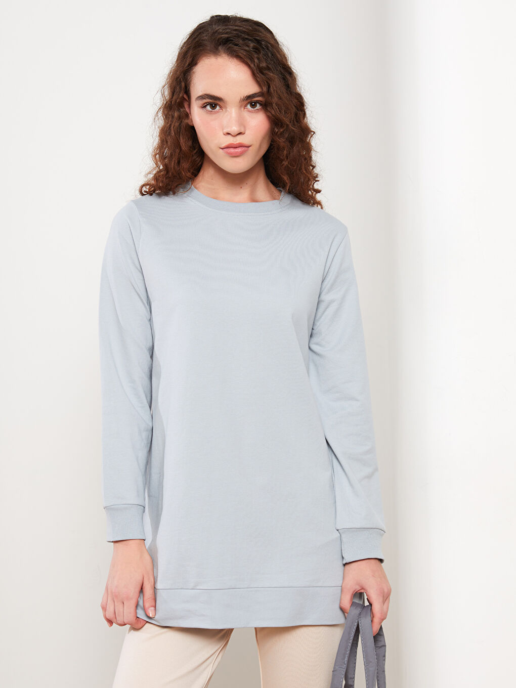 Mavi Bisiklet Yaka Düz Uzun Kollu Kadın Sweatshirt Tunik