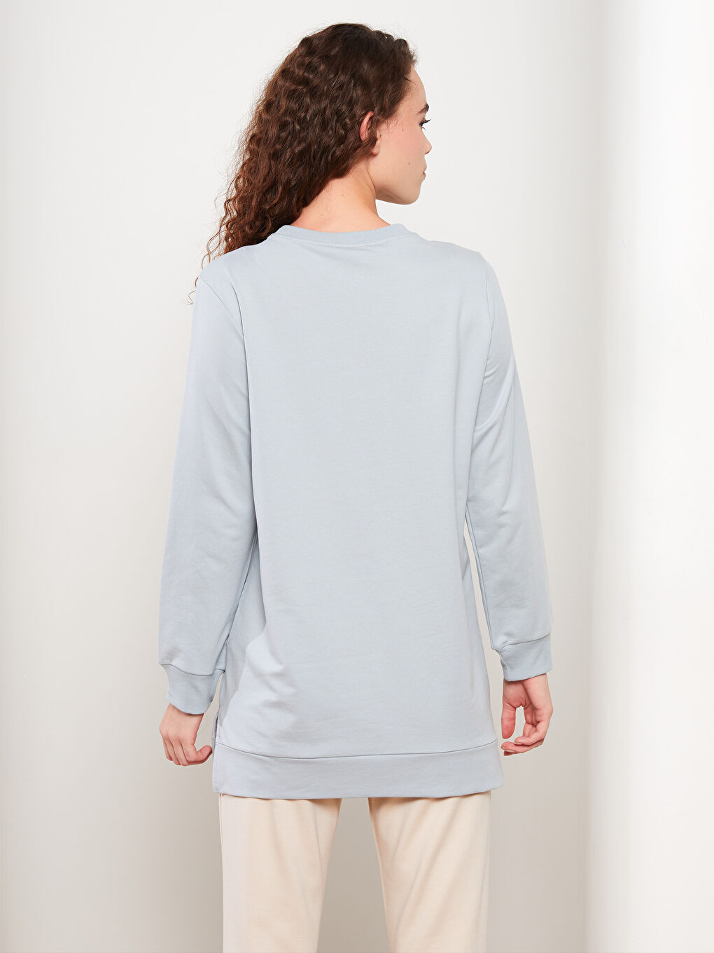 Mavi Bisiklet Yaka Düz Uzun Kollu Kadın Sweatshirt Tunik-4