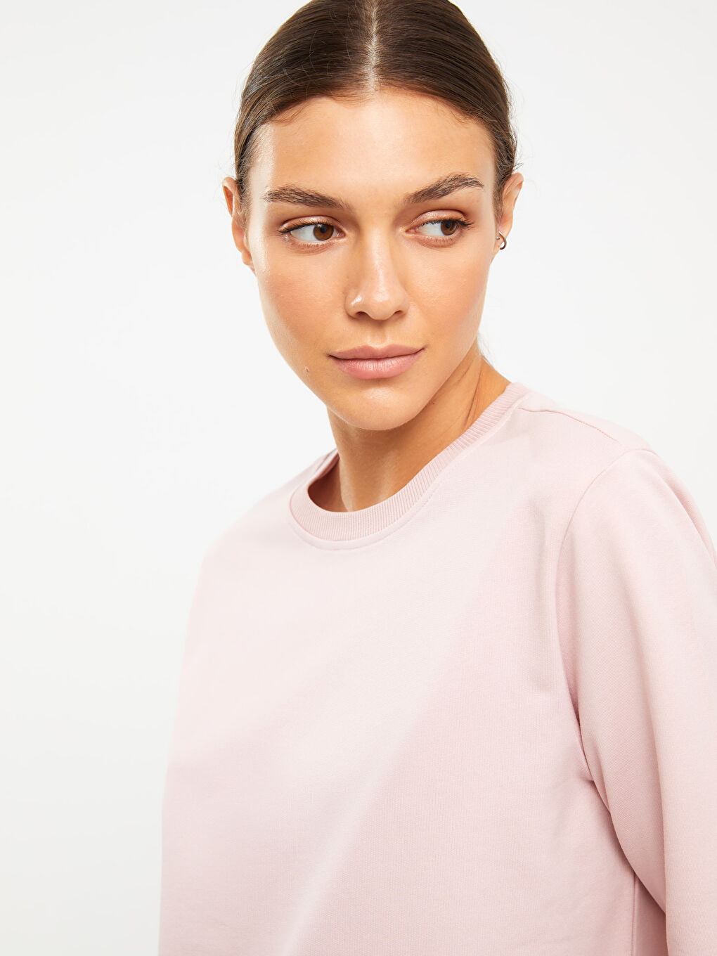 Crew Neck Plain Long Sleeve Women's Sweatshirt Tunic-2