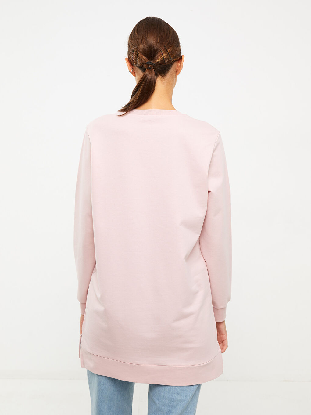 Crew Neck Plain Long Sleeve Women's Sweatshirt Tunic-4