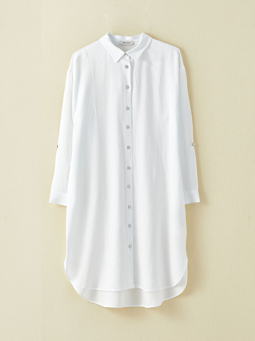 Beyaz Düz Uzun Kollu Kadın Gömlek Elbise-5