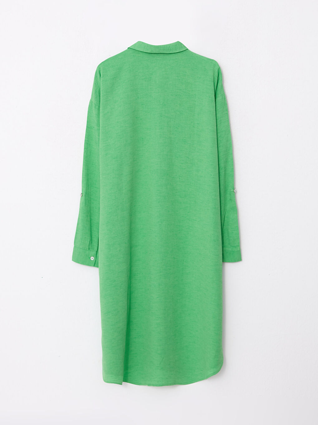 Yeşil Düz Uzun Kollu Kadın Gömlek Elbise-7