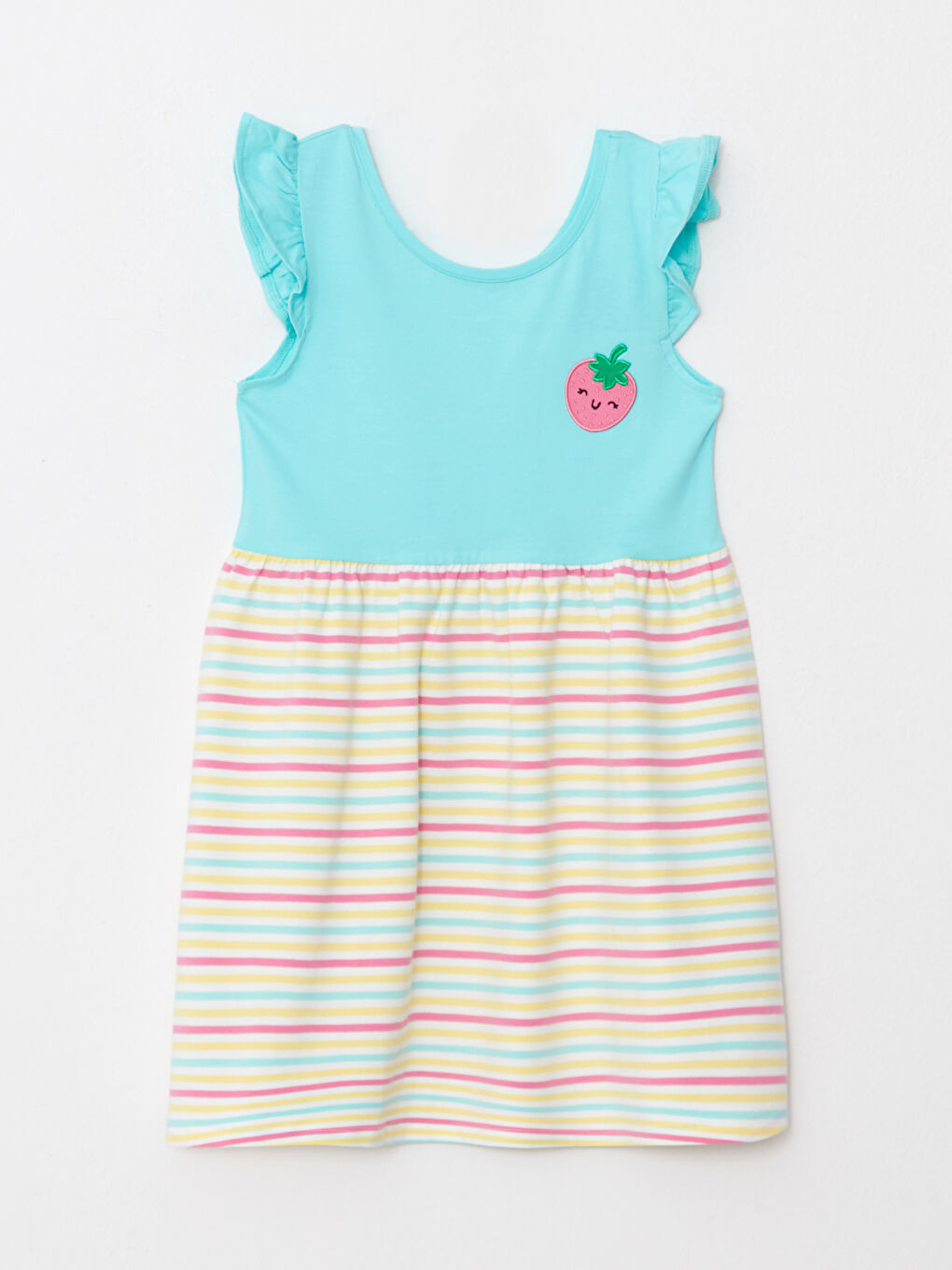 Mavi Bisiklet Yaka Çizgili Kız Çocuk Elbise