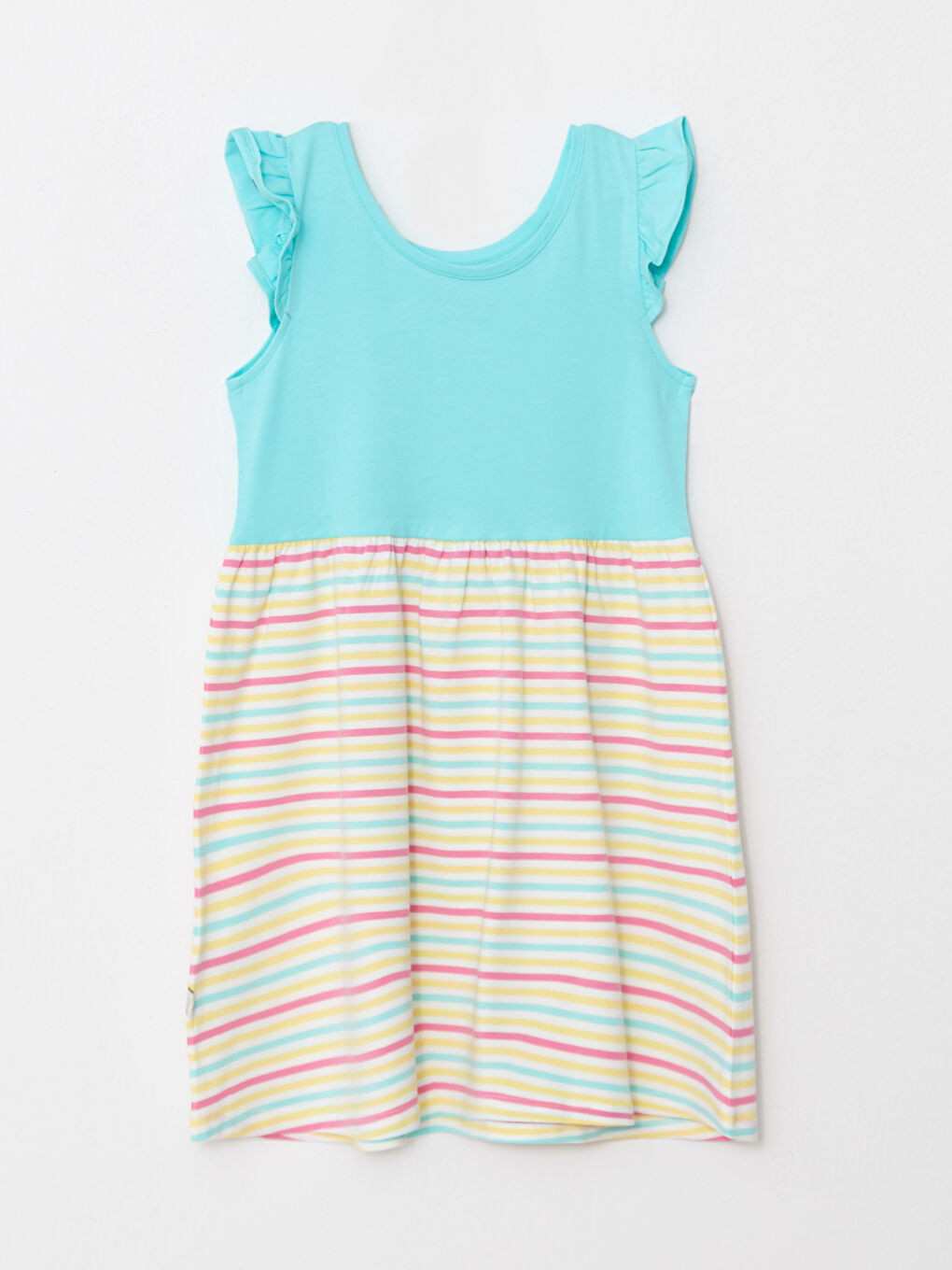 Mavi Bisiklet Yaka Çizgili Kız Çocuk Elbise-1