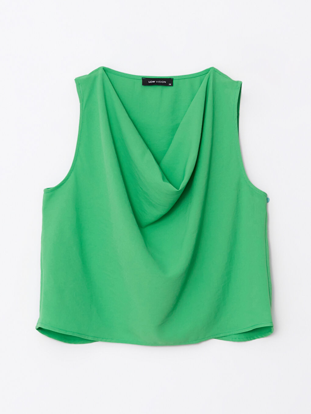 Yeşil Dökümlü Yaka Düz Kolsuz Crop Kadın Bluz-5