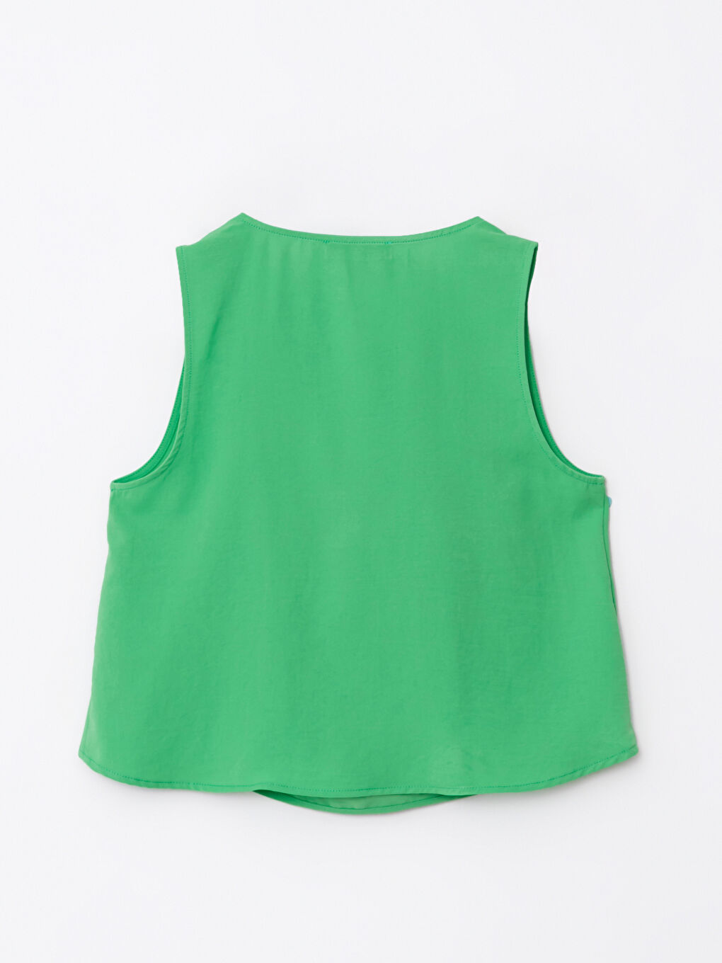 Yeşil Dökümlü Yaka Düz Kolsuz Crop Kadın Bluz-6