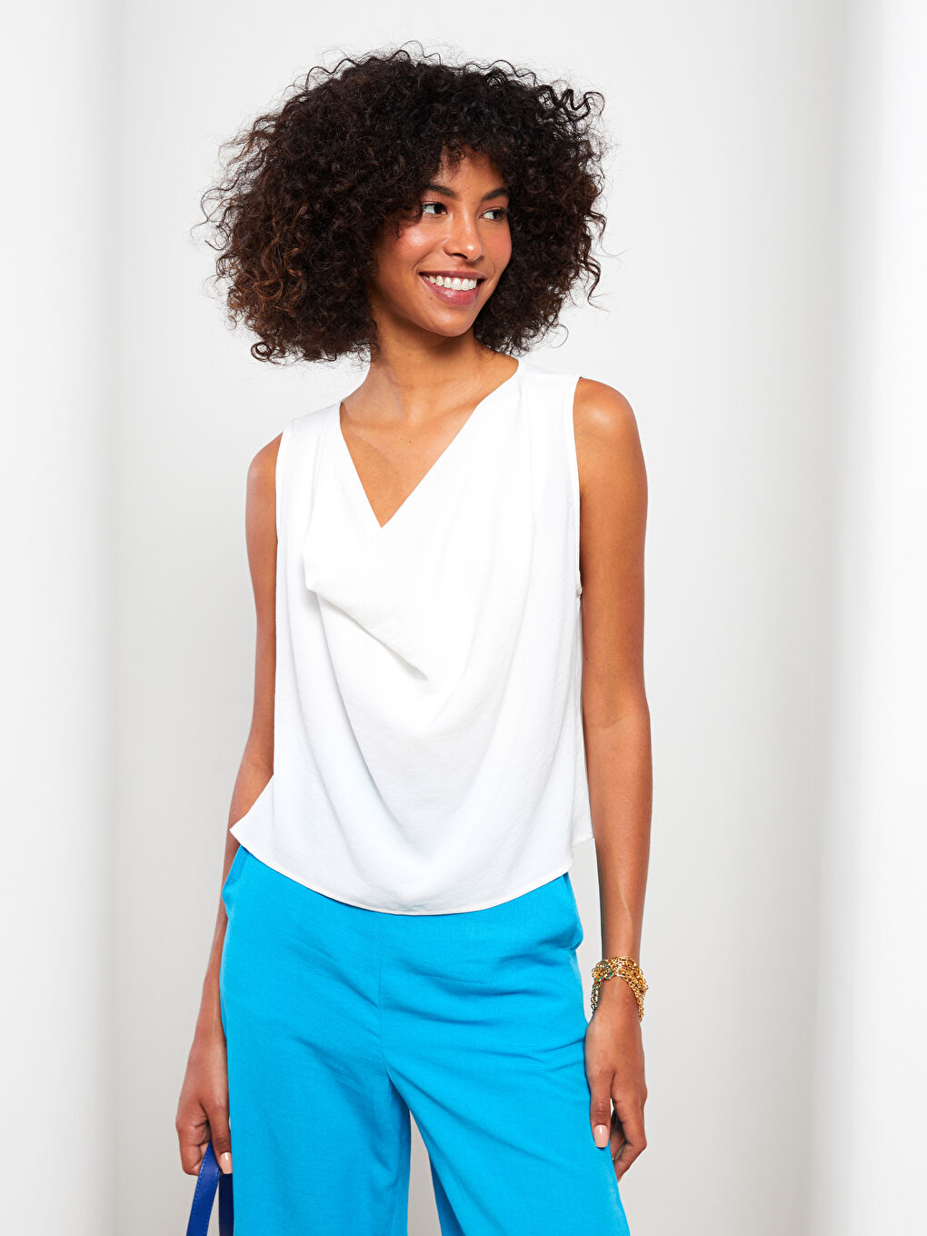 Flowy Collar Straight Sleeveless Crop Women's Blouse -S2MV61Z8-R9J