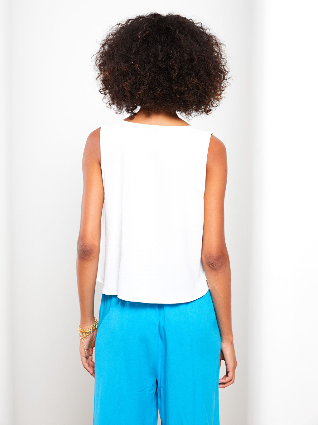 Flowy Collar Straight Sleeveless Crop Women's Blouse -S2MV61Z8-R9J