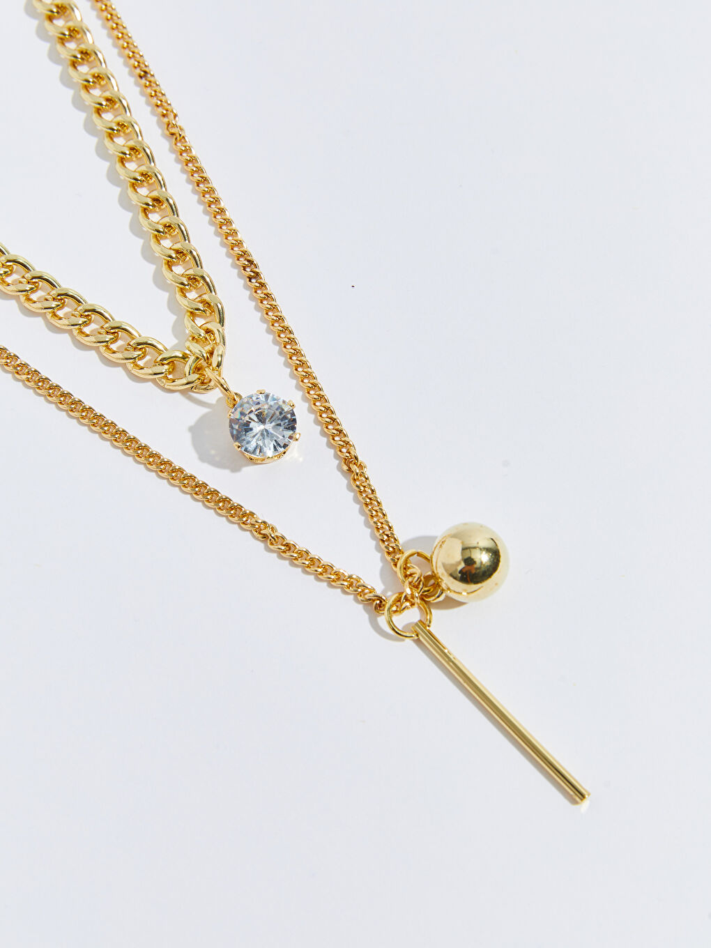 Sarı Milamelia 2'li Zincirli Boncuklu Kadın Kolye-1