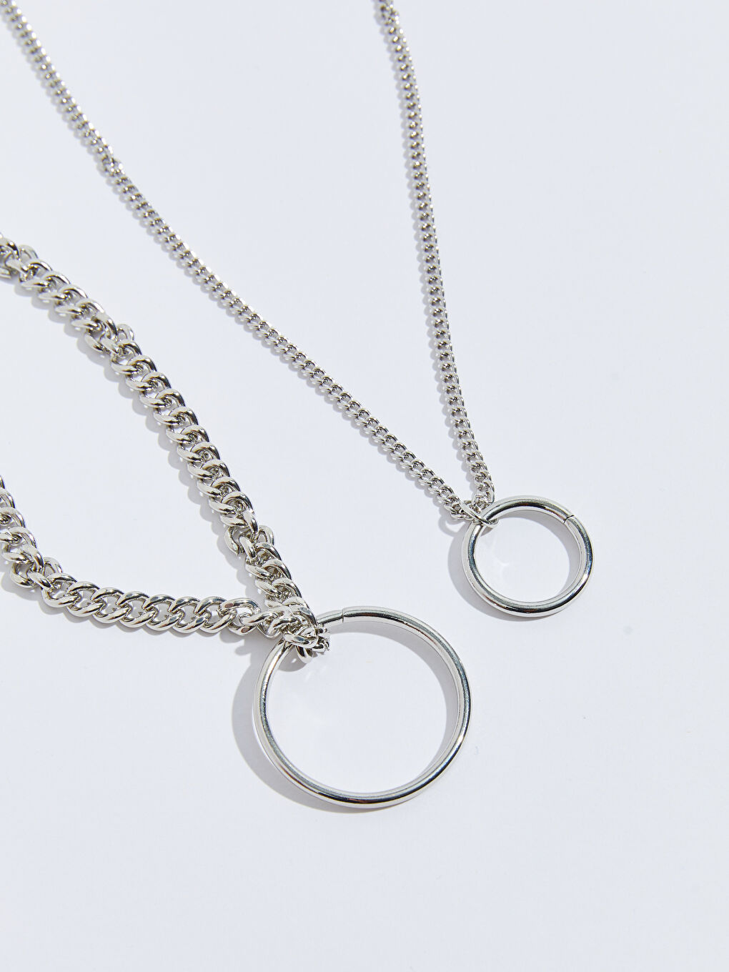 Gri Milamelia 2'li Halka Uçlu Kadın Zincir Kolye