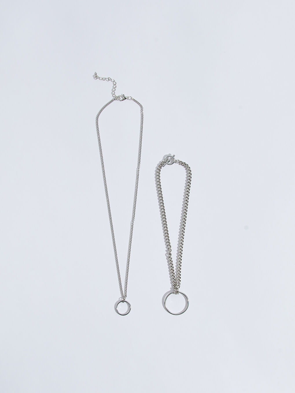 Gri Milamelia 2'li Halka Uçlu Kadın Zincir Kolye-1
