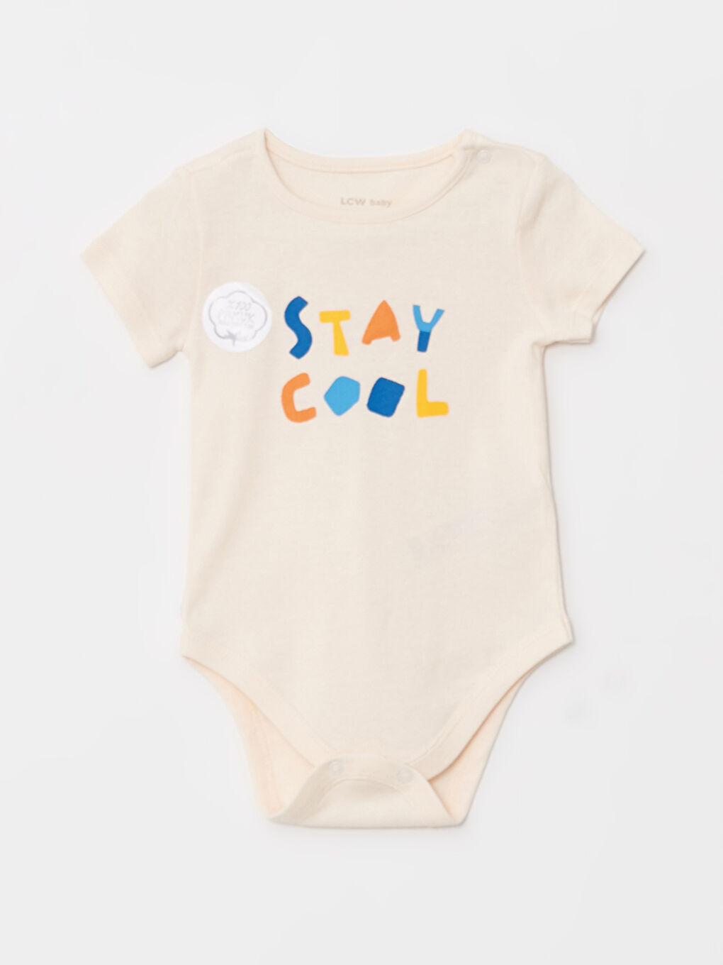 Ekru Bisiklet Yaka Kısa Kollu Baskılı Erkek Bebek Çıtçıtlı Body ve Pantolon 2'li Takım-1