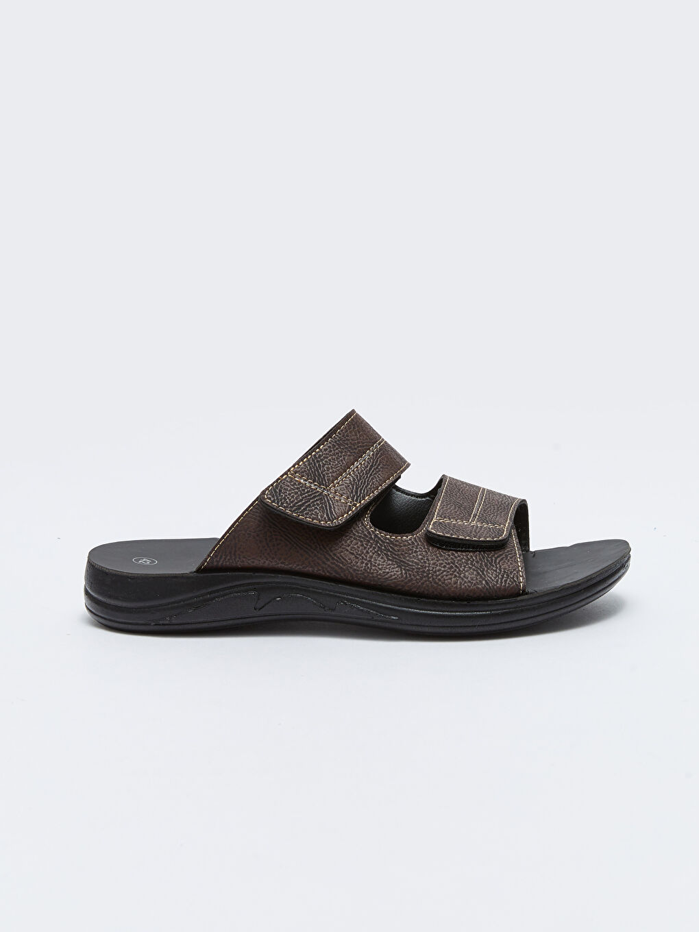 Kahverengi Çift Bantlı Cırt Cırtlı Erkek Terlik-1