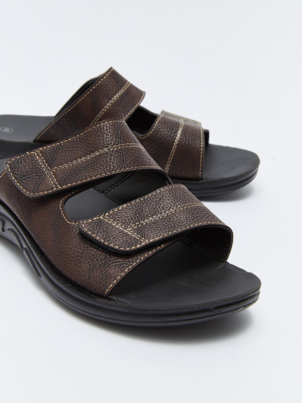 Kahverengi Çift Bantlı Cırt Cırtlı Erkek Terlik-2