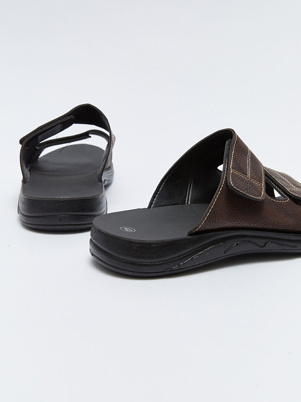 Kahverengi Çift Bantlı Cırt Cırtlı Erkek Terlik-4