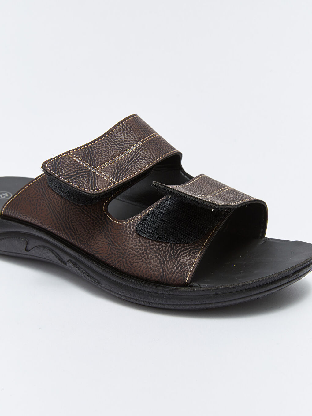 Kahverengi Çift Bantlı Cırt Cırtlı Erkek Terlik-5