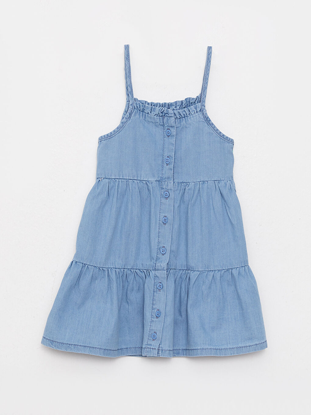 İndigo U Yaka Askılı Basic Kız Bebek Jean Elbise