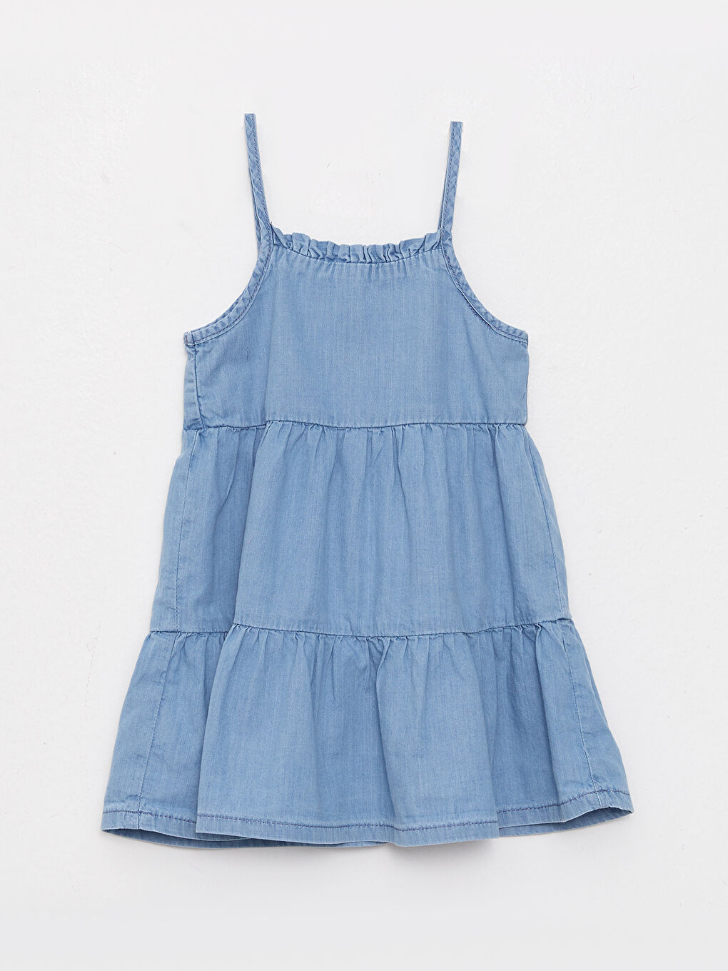 İndigo U Yaka Askılı Basic Kız Bebek Jean Elbise-1