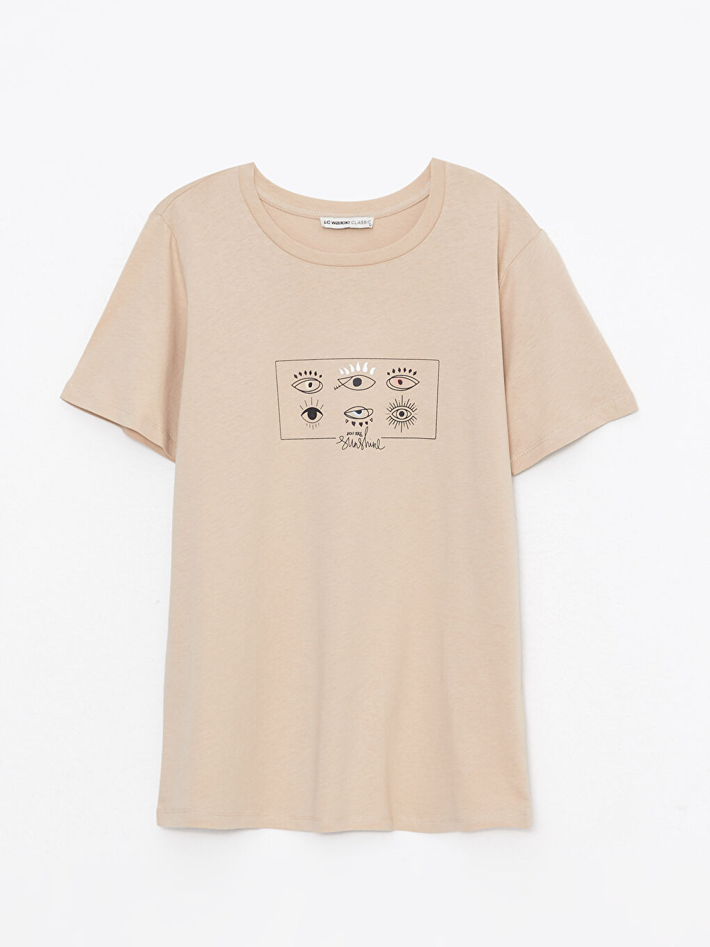 Crew Neck Printed Short Sleeve Cotton Women's T-shirt-4