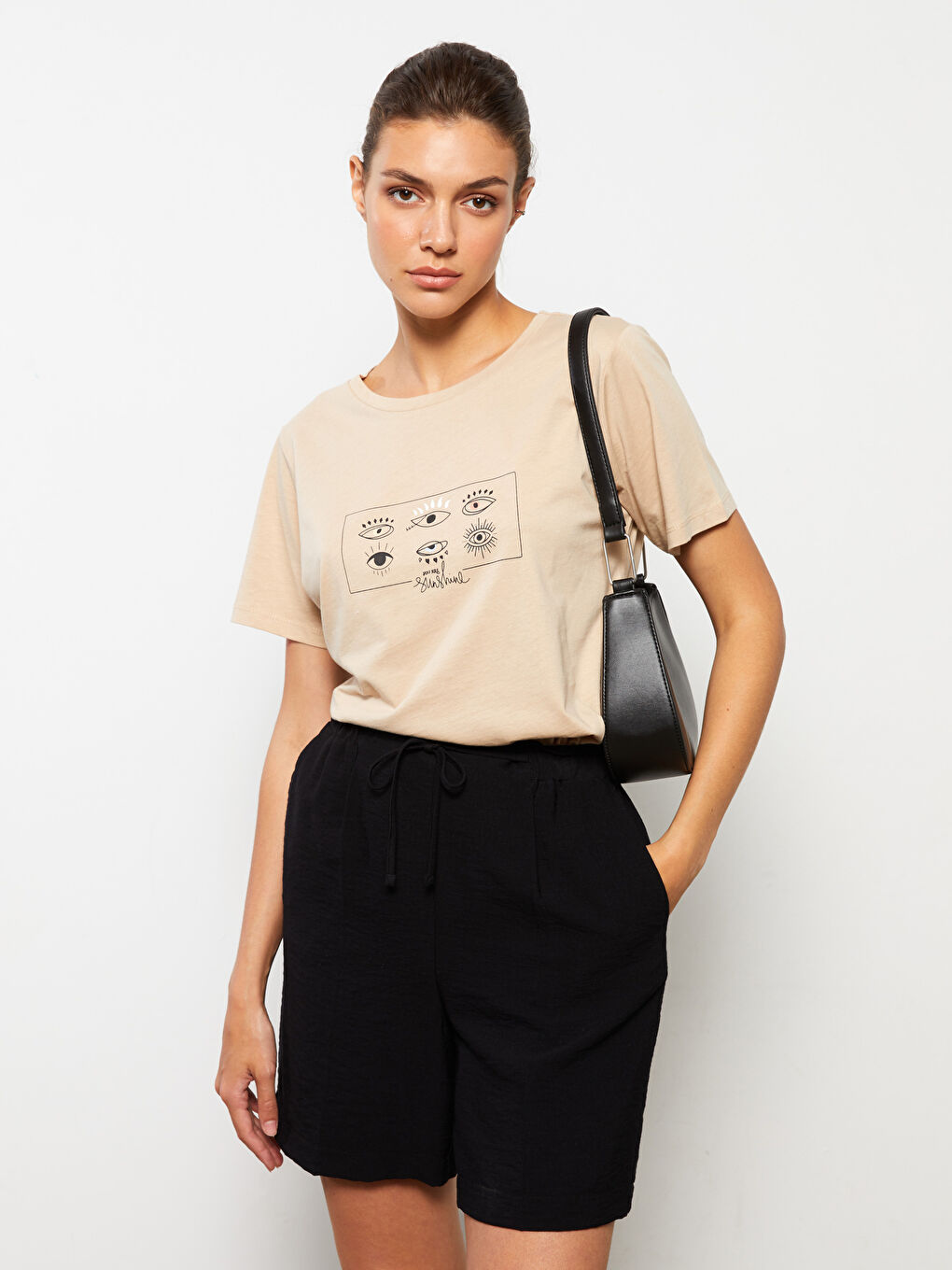 Crew Neck Printed Short Sleeve Cotton Women's T-shirt-1